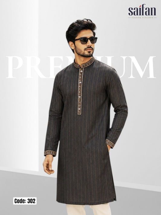 Premium Shadow Stripe Cotton Panjabi✨