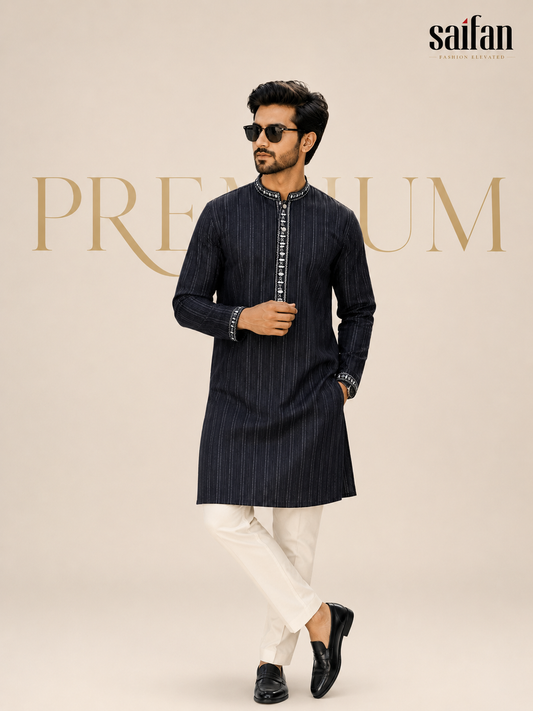 Premium Shadow Stripe Cotton Panjabi✨