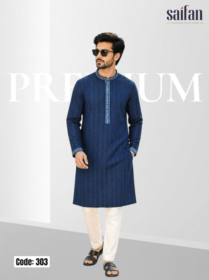 Premium Shadow Stripe Cotton Panjabi✨