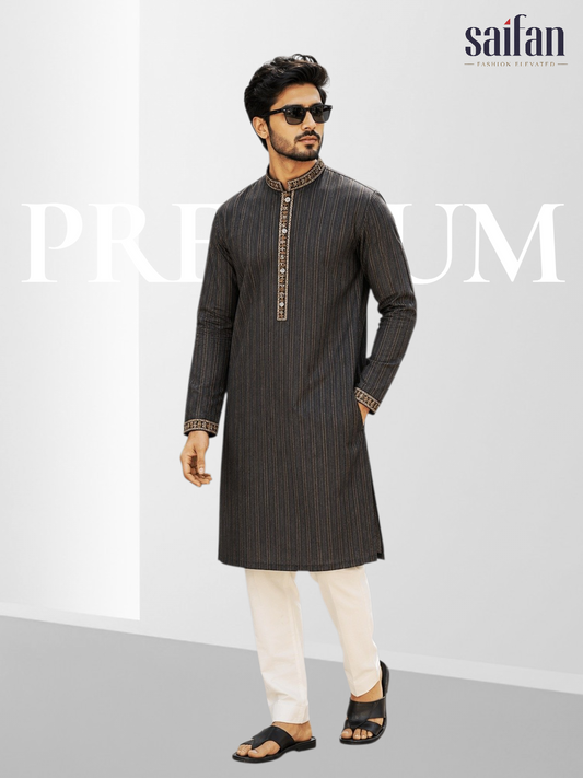 Premium Shadow Stripe Cotton Panjabi✨