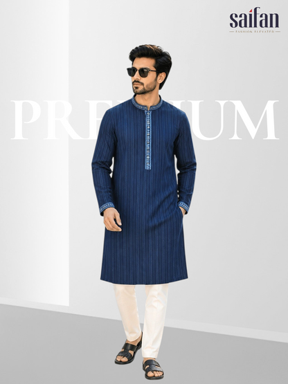 Premium Shadow Stripe Cotton Panjabi✨